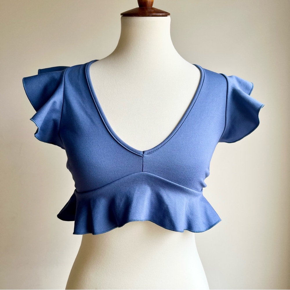 Free People Blue Ruffle Cropped Top